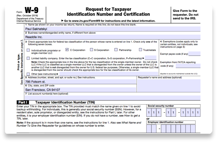 Irs Form W 9 Fillable Printable Forms Free Online